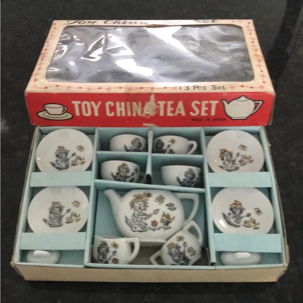 Vintage Whimsical Toy China Tea Set for Kids in Original Box